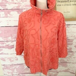 SUSAN GRAVER Peach Wearable Art Full Zip Jacket S